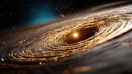 Wall Mural - Abstract Gold Spiral Galaxy with Glowing Dust and Star