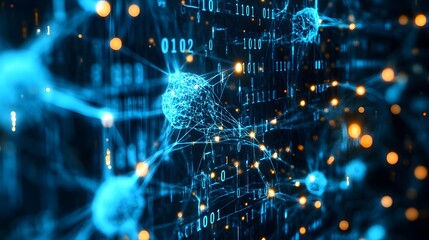 Abstract Network with Binary Code and Glowing Lights