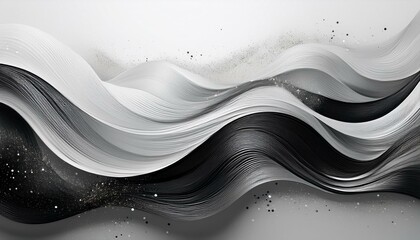 Wall Mural - A dynamic abstract image with wavy black, white, and gray flowing lines, creating a sense of movement and depth. Ideal for modern, artistic, or industrial design projects and backgrounds.