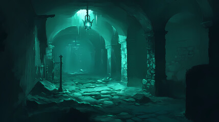 Wall Mural - underground dungeon, fantasy adventure tabletop role play game setting, dark and creepy background c