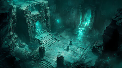 underground dungeon, fantasy adventure tabletop role play game setting, dark and creepy background c
