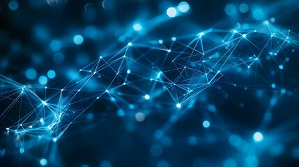Poster - Abstract Blue Network of Connected Points and Lines