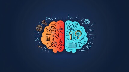 Poster - A stylized depiction of a brain with various symbols representing different ideas and concepts.