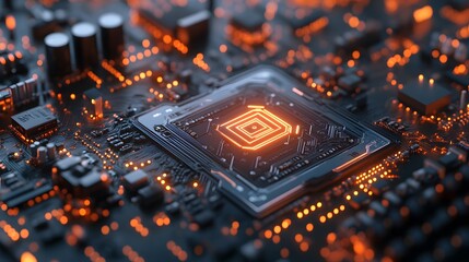 Poster - Illuminated Microchip Processor On A Circuit Board