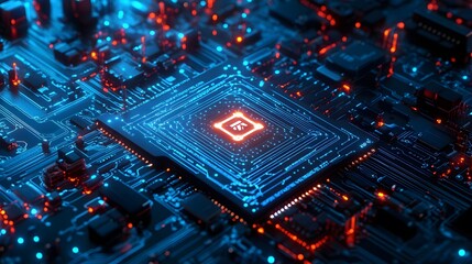 Poster - Glowing Circuit Board with an Illuminated 
