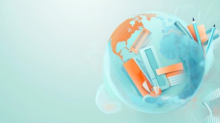 Poster - A globe with stationery items around it, representing education and learning.