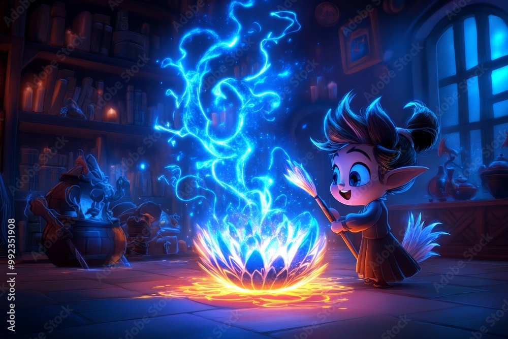 An animation studio in a fantasy realm, where animators use enchanted ...
