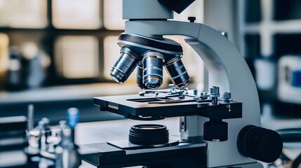 Poster - A Close-Up View of a Modern Microscope with Multiple Lenses