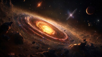 cosmic spiral galaxy with stars planets and nebulae