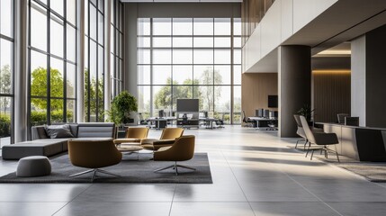 Wall Mural - Modern Office Lobby with Large Windows