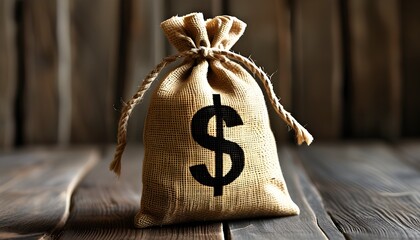 Wall Mural - Burlap sack with a dollar sign tied with twine, symbolizing wealth and savings