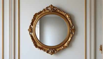 Wall Mural - Ornate gold-framed mirror enhancing elegance with its classic design and reflective charm in a blank space.