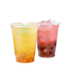 Poster - Tasty bubble tea in plastic cups isolated on white