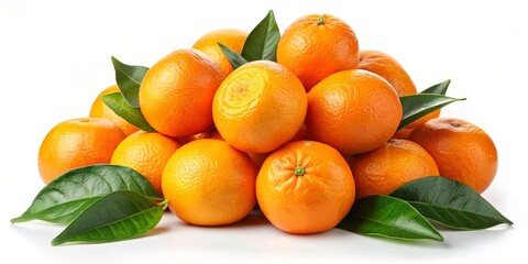 Wall Mural - A vibrant pile of fresh, juicy mandarins with glossy green leaves, showcasing the essence of citrus fruit