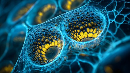 Poster - Abstract Close-Up of Blue and Yellow Interconnected Cells