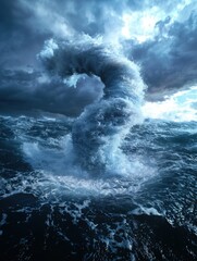 Poster - Powerful ocean wave crashing against stormy sky