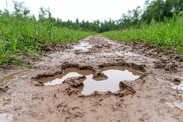 Sticker - muddy path through a lush green forest