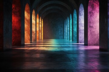 Canvas Print - Colorful Arched Hallway with Reflective Floor