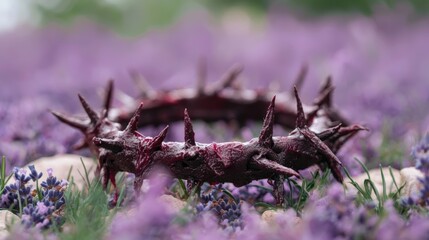 Sticker - Thorny crown in a field of purple flowers