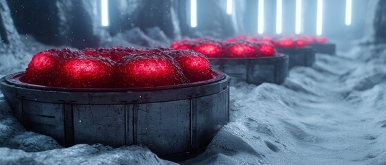 Wall Mural - Glowing red berries in the winter forest