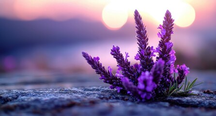 Wall Mural - Vibrant purple lavender flowers at sunset