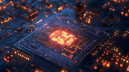 Poster - Illuminated Circuit Board with Glowing Lines and Points