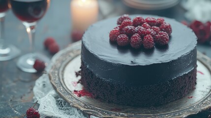 Poster - Decadent chocolate cake with fresh raspberries