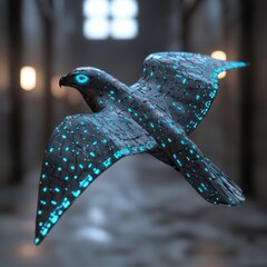 Canvas Print - Glowing futuristic bird sculpture