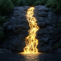 Sticker - Magical fire waterfall in forest