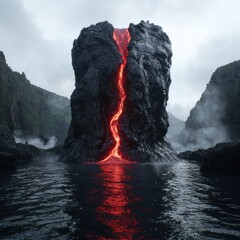 Poster - Dramatic volcanic eruption with fiery lava flow