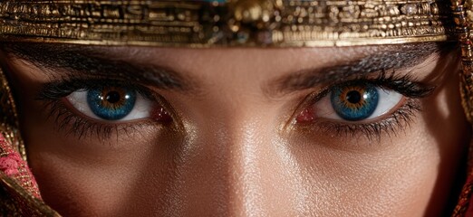 Canvas Print - Captivating blue eyes with golden eyeshadow