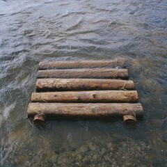 Poster - wooden logs floating on water