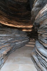 Poster - Dramatic rocky cave interior with natural stone pathway