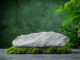 Wall Mural - Serene moss-covered rock in lush green environment