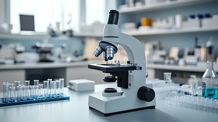 Poster - Microscope and Test Tubes in a Laboratory Setting