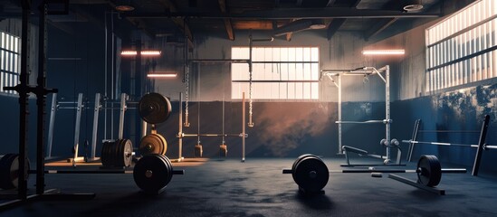 Wall Mural - Empty Gym with Weightlifting Equipment and Sunlight Streaming Through the Windows