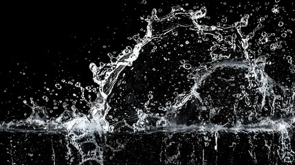 Wall Mural - Water Droplets Splashing and Creating a Dynamic Pattern on a Black Background, a Abstract Background Image