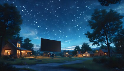 Wall Mural - Starry Sky Movie Night: Celebrating Community, Relaxation, and Nostalgia in Nature