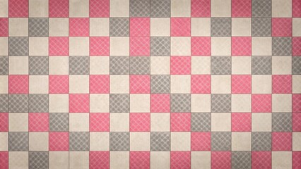 Wall Mural - Checkerboard Pattern with Pink and Gray Tiles with a Delicate Geometric Design