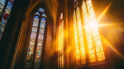 Sunlight Streaming Through Stained Glass Windows