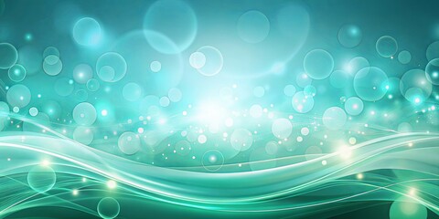 Wall Mural - Abstract Teal and White Bokeh Background with Soft Waves and Glowing Lights