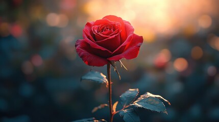 Single Red Rose in Golden Light