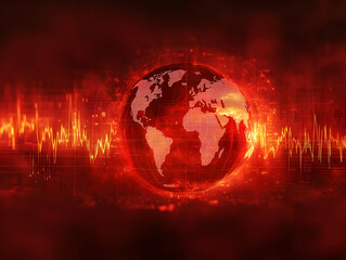 Poster - Digital illustration of a glowing earth with sound waves, representing global communication and connectivity.