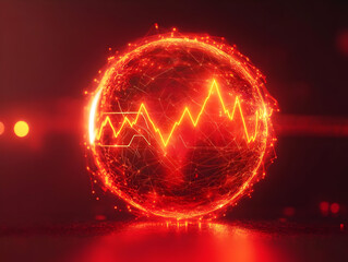 Poster - Dynamic visualization showcasing a glowing sphere with fluctuating data trends and vibrant energy lines.