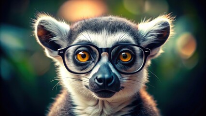 Close-up of a cute lemur wearing glasses, lemur, cute, animal, glasses, wildlife, close-up, adorable, species