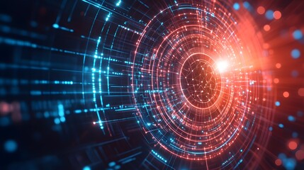 Poster - Abstract Digital Network Tunnel with Glowing Lines and Circles
