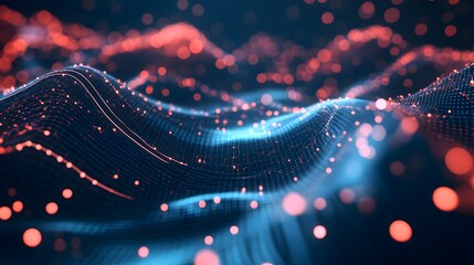 Poster - Abstract Digital Wave with Red and Blue Glow