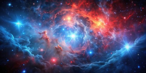 Canvas Print - Cosmic nebula with red and blue glowing lights, space, stars, universe, galaxy, cosmos, nebula, vibrant, colorful, glow, celestial