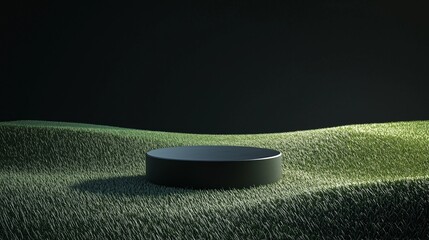 Poster - Black Matte 3D Podium on Lush Green Grass