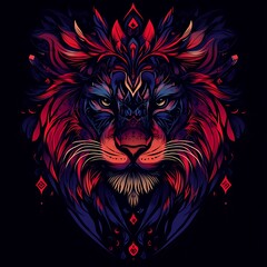 Wall Mural - A colorful abstract illustration of a lion's face with a geometric pattern.